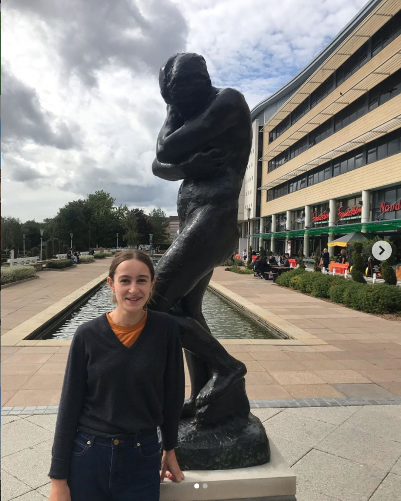 Artistic Director Kate Harding with Auguste Rodin’s ‘Eve’ (1897) in the Water Gardens, Harlow Town Centre